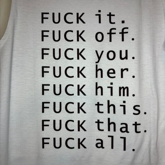Large White Graphic “F**k” Muscle Tank Top Sarcastic Edgy Statement Shirt NSFW - Picture 2 of 4